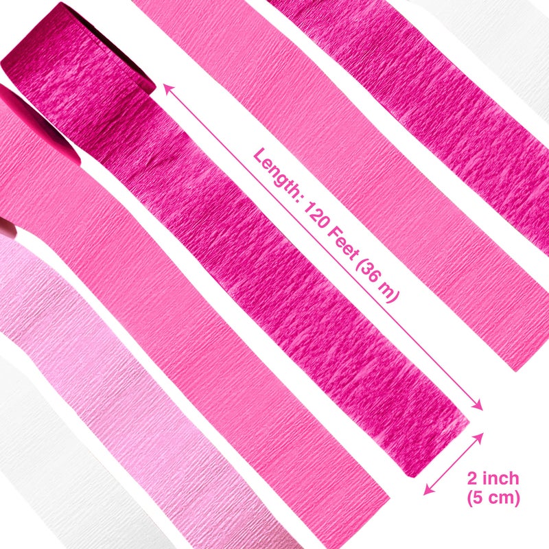 Ader Products Pink Crepe Paper Streamers, Pink Party Decorations - 8 Large Rolls, 2in x 120ft Each Roll - Decorative Creped Roll for Birthday, Festival, Wedding, Backdrop or Photo Booth Decoration and Flower Making - Image 2